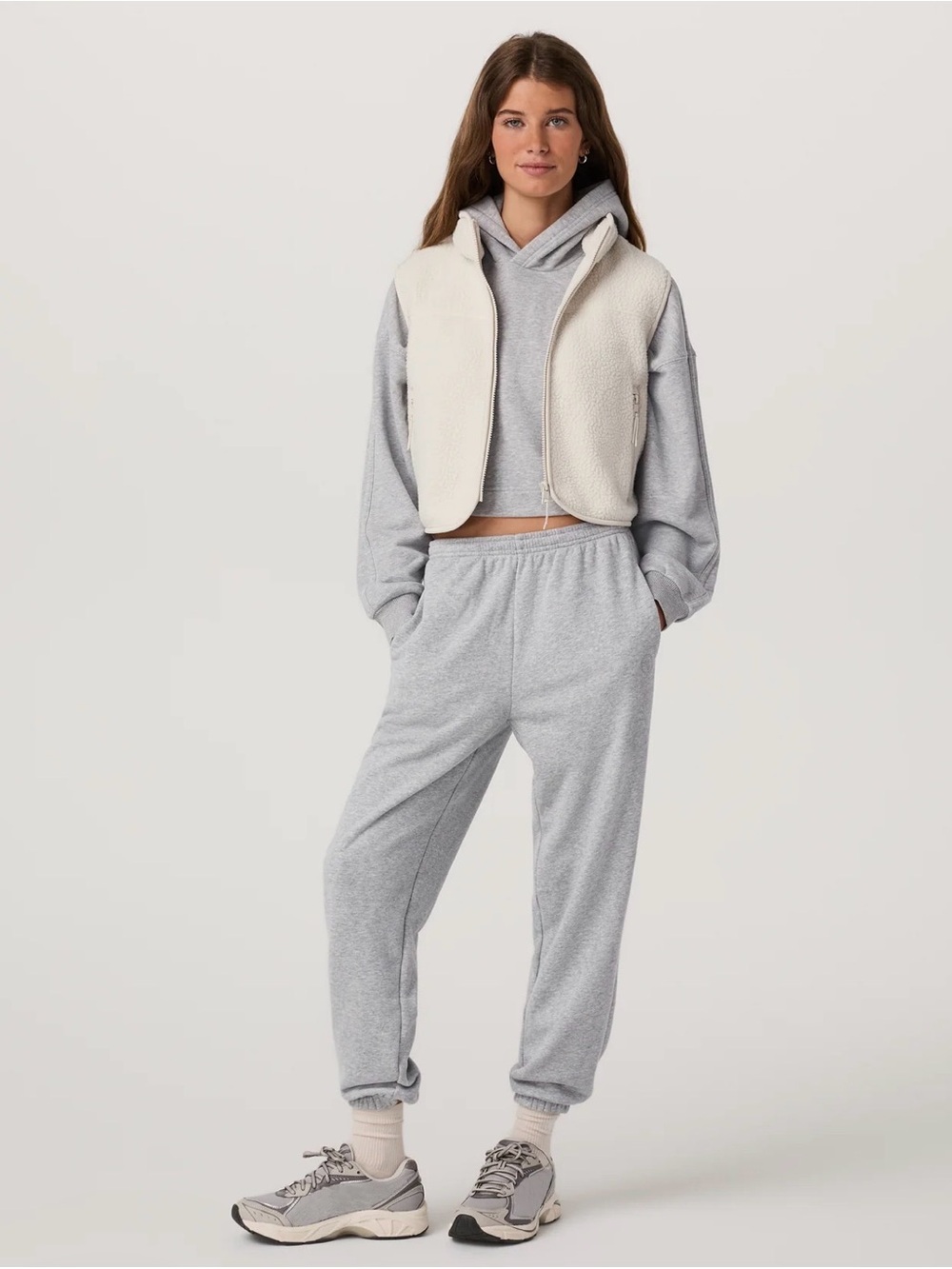 Womens Cream Sherpa Zip-Front Vest